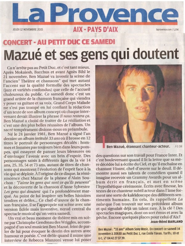 Ben Mazué, étonnant chanteur-acteur...