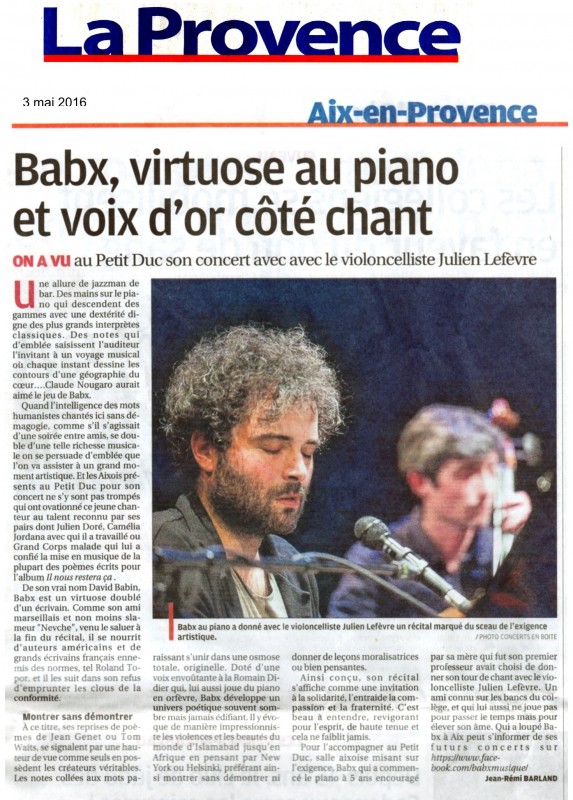 Babx, virtuose au piano et voix d'or côté chante